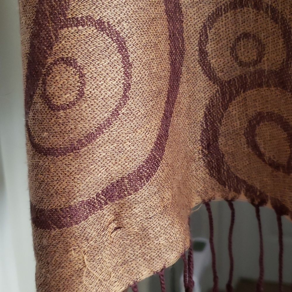 Pashmina Scarf Brown Geometric Circle Print Fringe Wrap Boho Chic - Picture 3 of 9